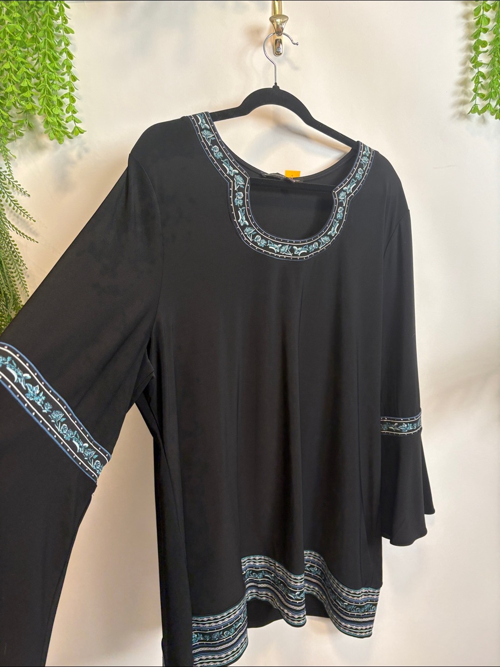 White House Black Market Black Embellished Long Sleeve Blouse